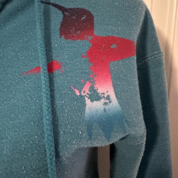 Free City Zip-Up Hoodie - Teal with Red Bird Design - Size Small - Picture 2 of 4